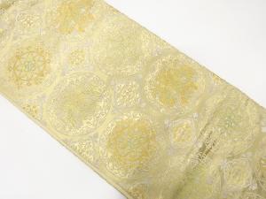 アンティーク　絵皿に向かい鳥・華紋織り出し袋帯（着用可）